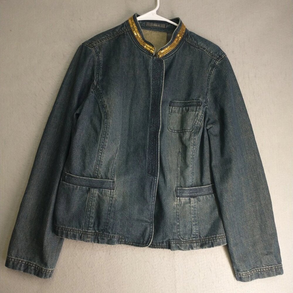 Liz Claiborne Women Denim Jean Jacket 14 Blue Long Sleeve Snap Button Casual